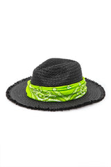 Bandana Raw Edge Black Straw Fedora