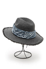 Bandana Raw Edge Black Straw Fedora