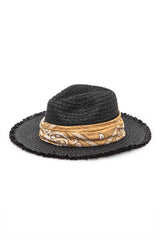 Bandana Raw Edge Black Straw Fedora