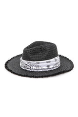 Bandana Raw Edge Black Straw Fedora