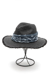 Bandana Raw Edge Black Straw Fedora