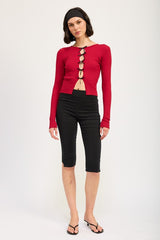 LONG SLEEVE RIBBED TOP WITH BOW DETAIL