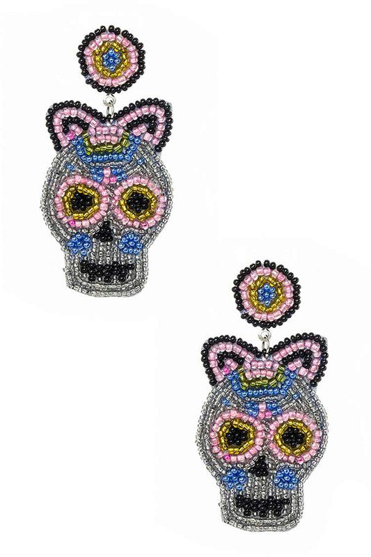 Beaded Sugar Skull Iconic Earrings