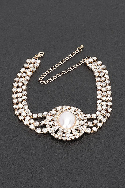 Faux Pearl Rhinestone Statement Choker Necklace