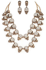 Crystal Skull Layer Statement Necklace Set