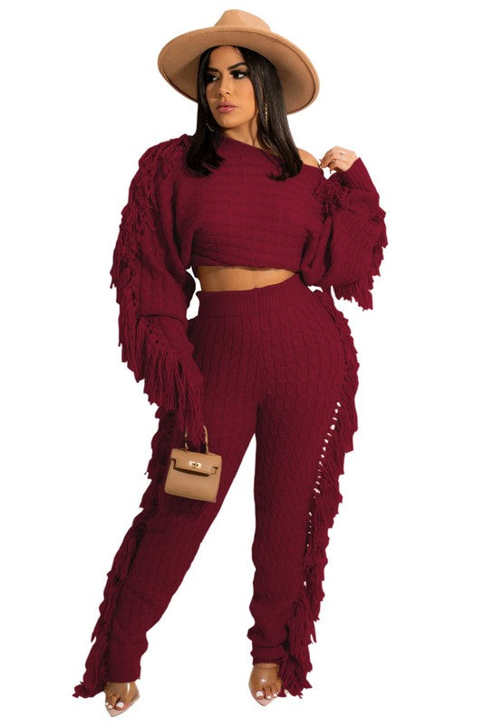 WOMEN FASHUON  2PC SWEATER PANTS SET