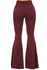 Leopard Bell Bottom Jean in Burgundy