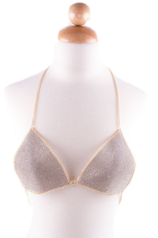 RHINESTONE BODY CHAIN LINED BRALETTE