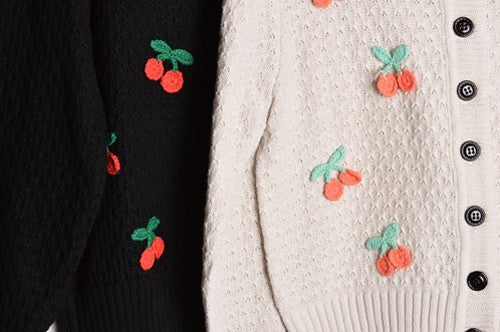 Cherry Crochet Pom Pom Cropped Cardigan Sweater