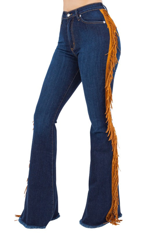 Fringe Bell Bottom in Dark Blue - Inseam 32"