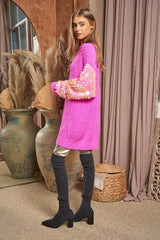 Sequin Sleeve Sweater Knit Tunic Top