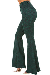 Leopard Bell Bottom Jean in Pine Green