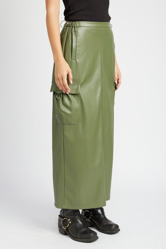 LEATHER CARGO MAXI SKIRT