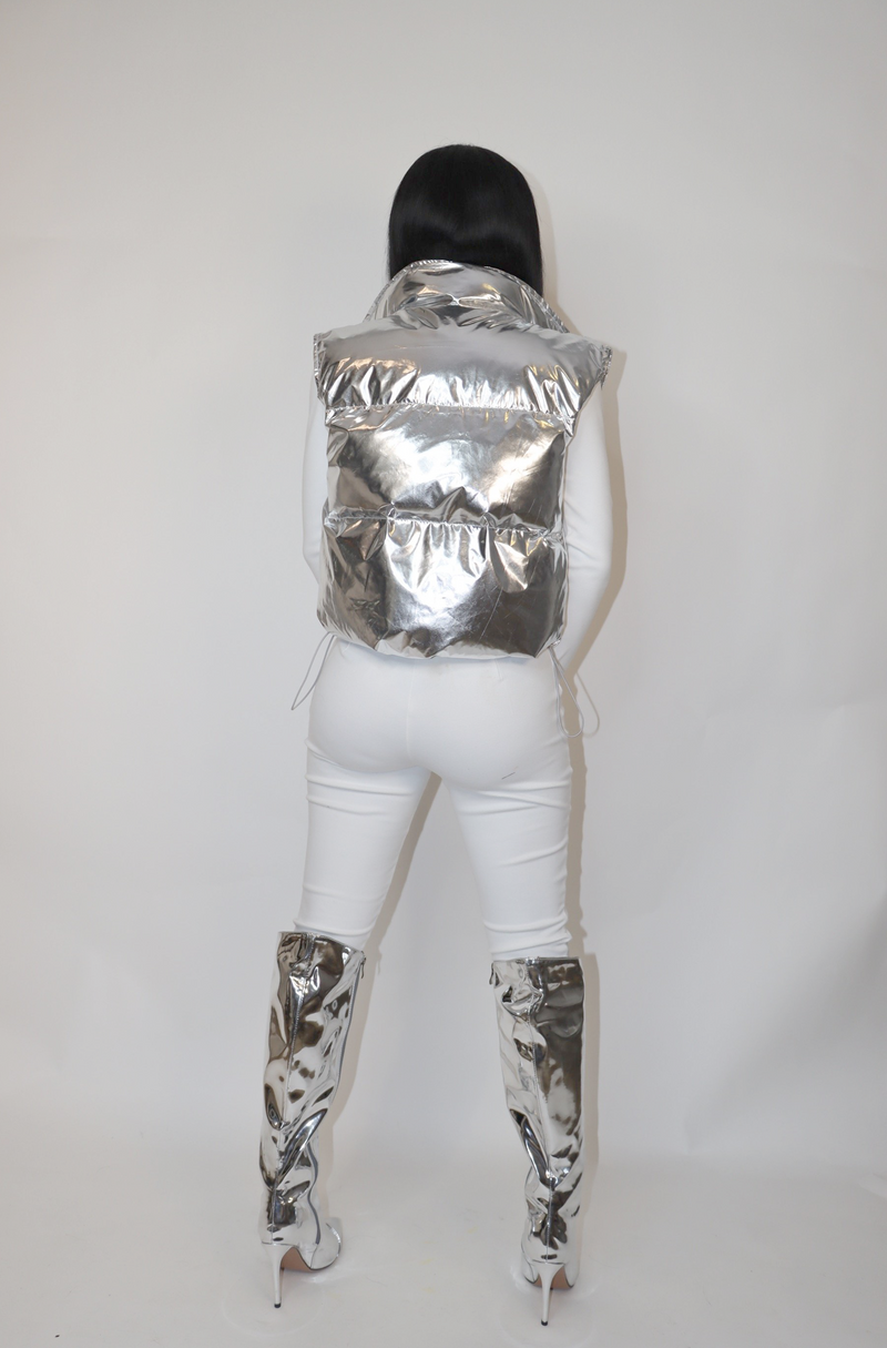 Luxe Silver Metallic Puffer Vest