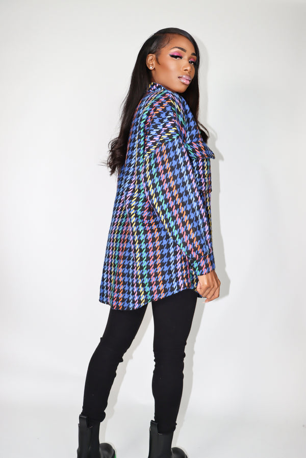 Women's New Colorful Rainbow Plaid Check Print Thin Wool Shacket